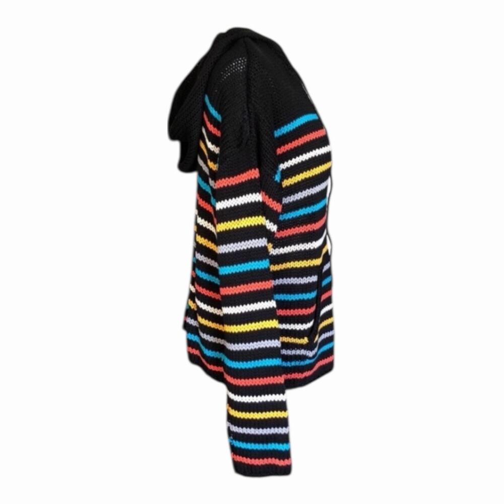 LoveStitch NWT Black Aqua Orange Stripe Kangaroo Pocket Hoodie Long Sleeve - Picture 4 of 13